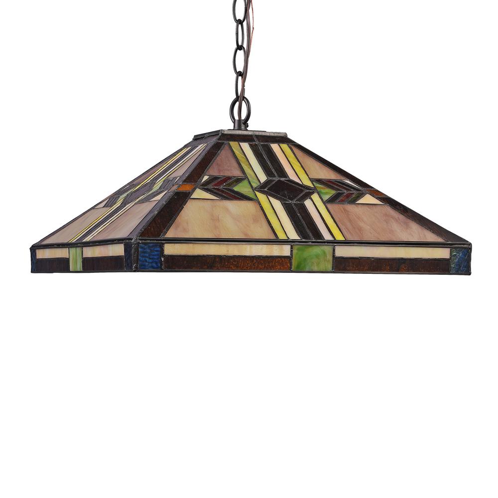 CHLOE Lighting CARLA Tiffany-style Blackish Bronze 2 Light Mission Ceiling Pendant Fixture 16" Shade. Picture 2
