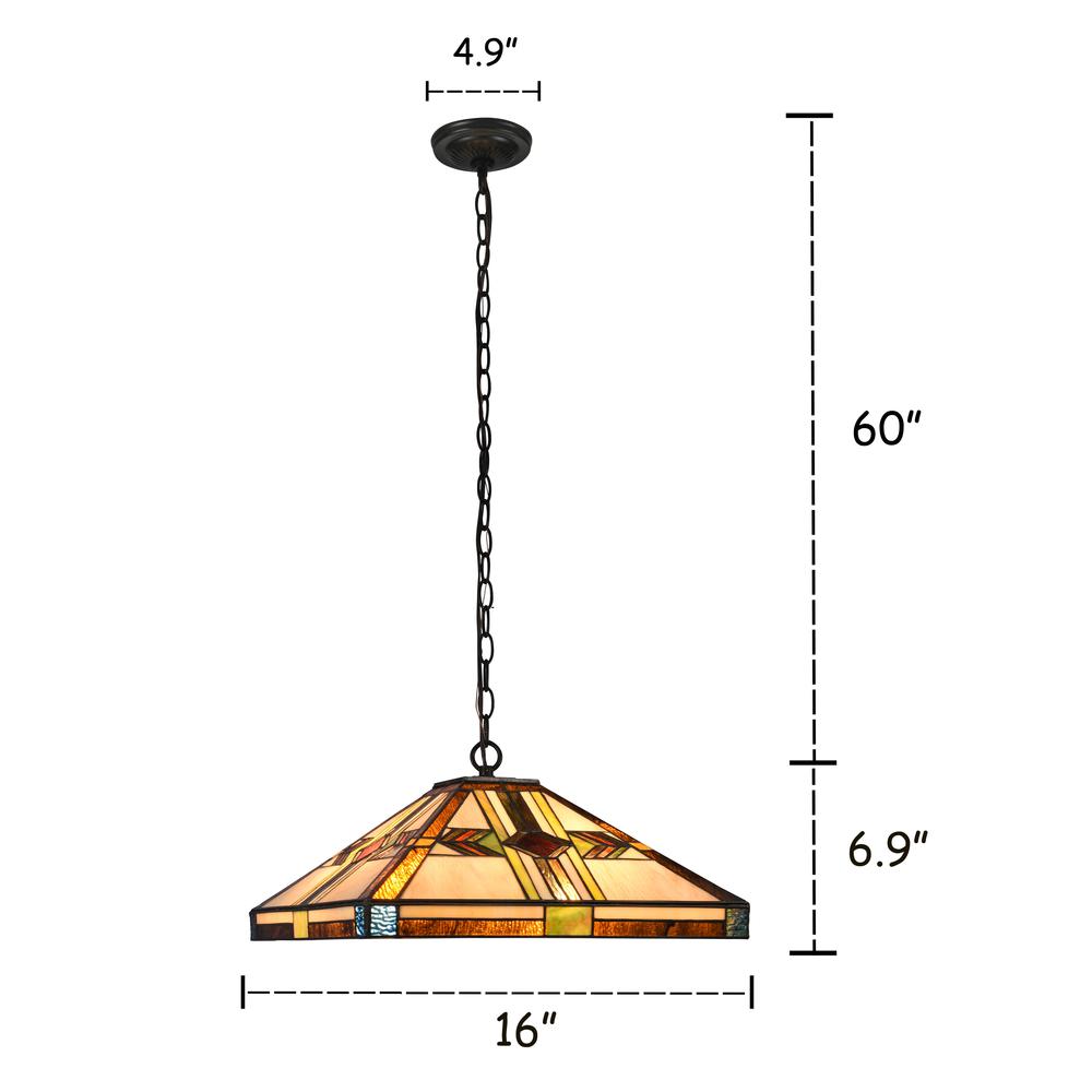 CHLOE Lighting CARLA Tiffany-style Blackish Bronze 2 Light Mission Ceiling Pendant Fixture 16" Shade. Picture 6