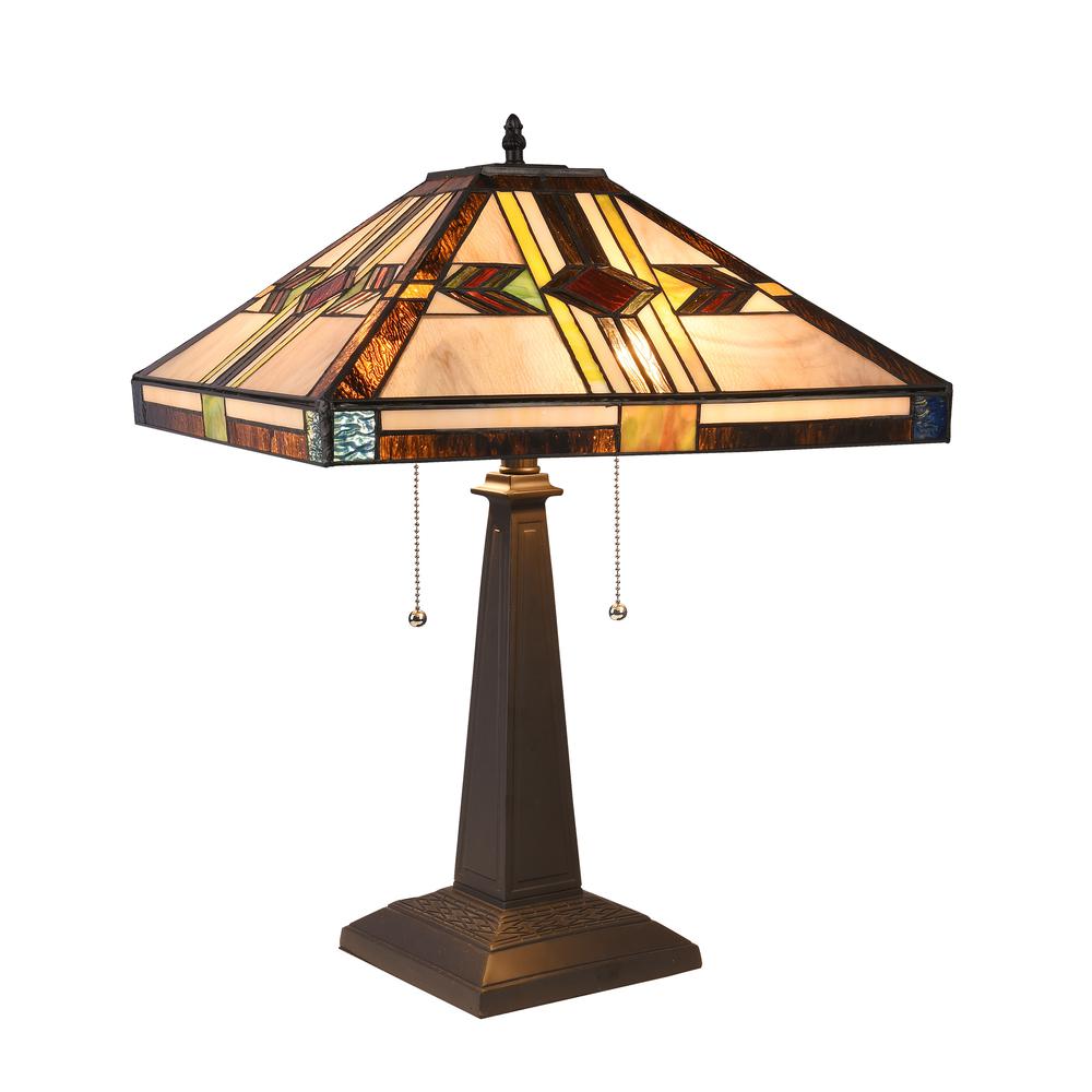 CHLOE Lighting CARLA Tiffany-style Mission Blackish Bronze 2 Light Table Lamp 16" Shade. Picture 1