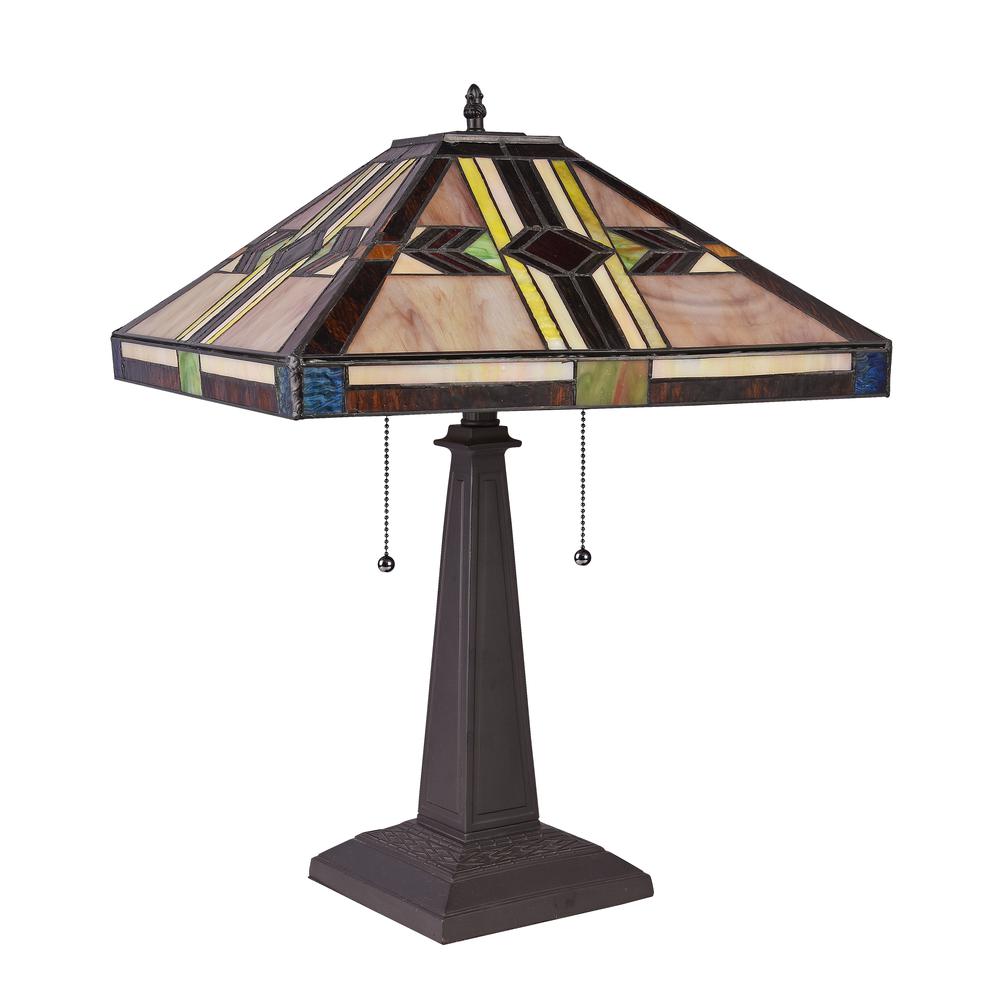 CHLOE Lighting CARLA Tiffany-style Mission Blackish Bronze 2 Light Table Lamp 16" Shade. Picture 2