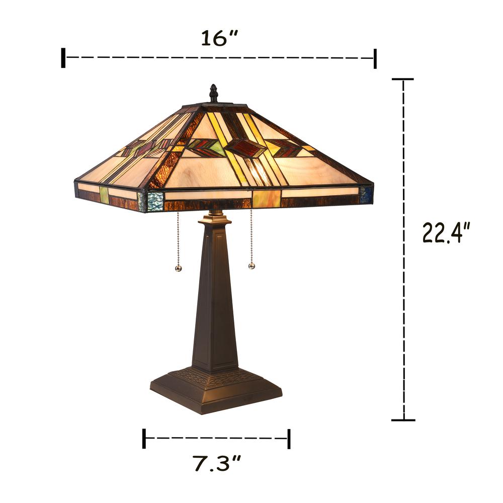 CHLOE Lighting CARLA Tiffany-style Mission Blackish Bronze 2 Light Table Lamp 16" Shade. Picture 4