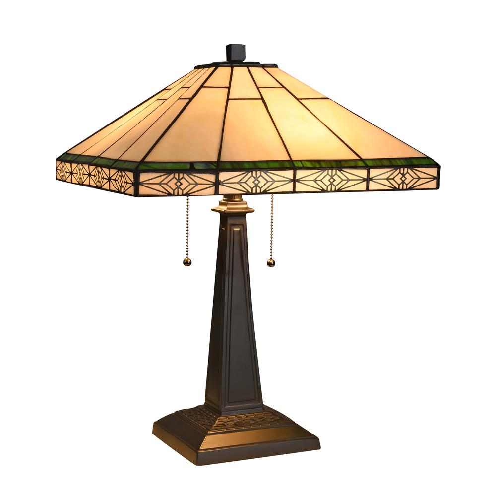 THEROS Tiffany-style 2 Light Mission Table Lamp 16" Shade. Picture 5