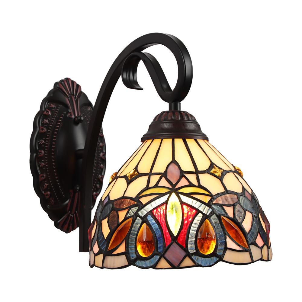 CHLOE Lighting SERENITY Victorian Tiffany-style Dark Bronze 1 Light Wall Sconce 8" Wide. Picture 1