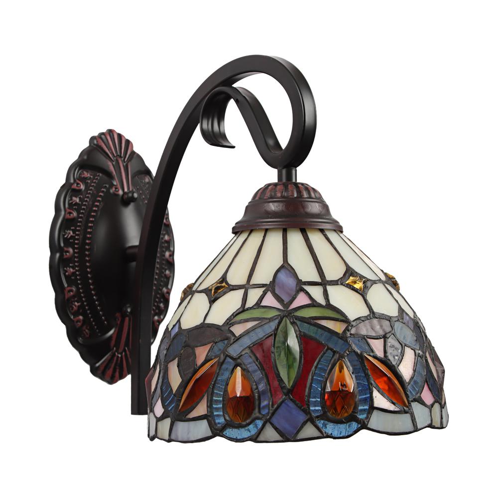 CHLOE Lighting SERENITY Victorian Tiffany-style Dark Bronze 1 Light Wall Sconce 8" Wide. Picture 2