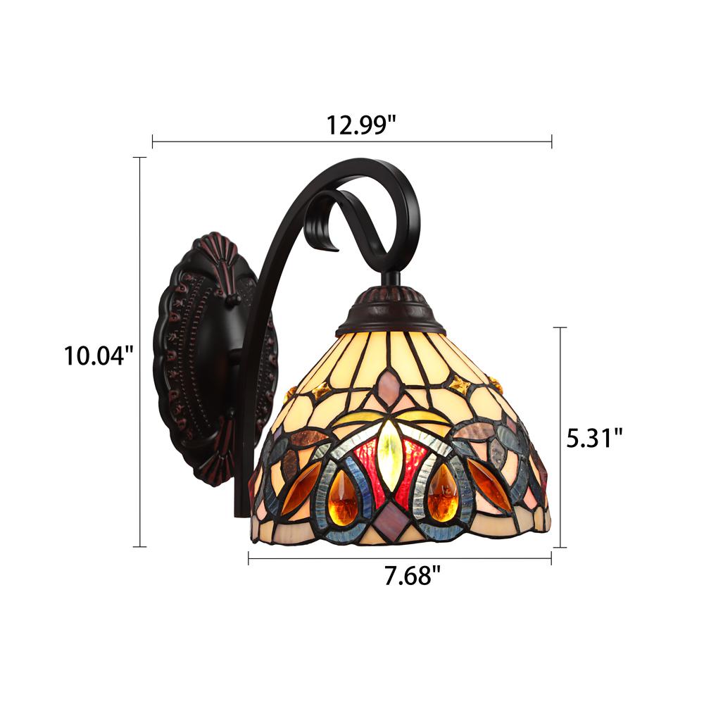 CHLOE Lighting SERENITY Victorian Tiffany-style Dark Bronze 1 Light Wall Sconce 8" Wide. Picture 7