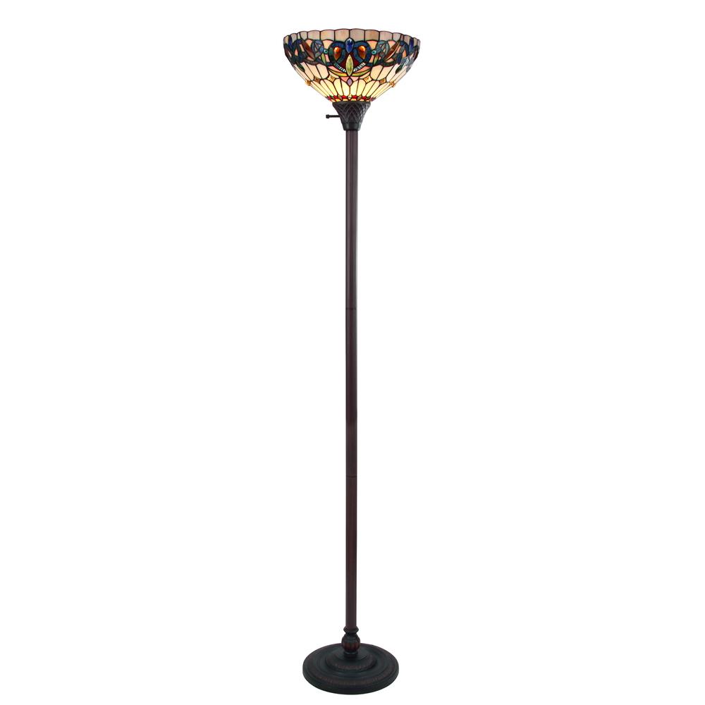 CHLOE Lighting SERENITY Victorian Tiffany-style Dark Bronze 1 Light Torchiere Lamp 14" Wide. Picture 1