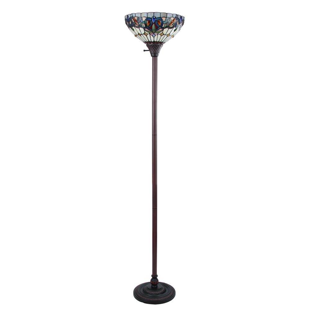 CHLOE Lighting SERENITY Victorian Tiffany-style Dark Bronze 1 Light Torchiere Lamp 14" Wide. Picture 2