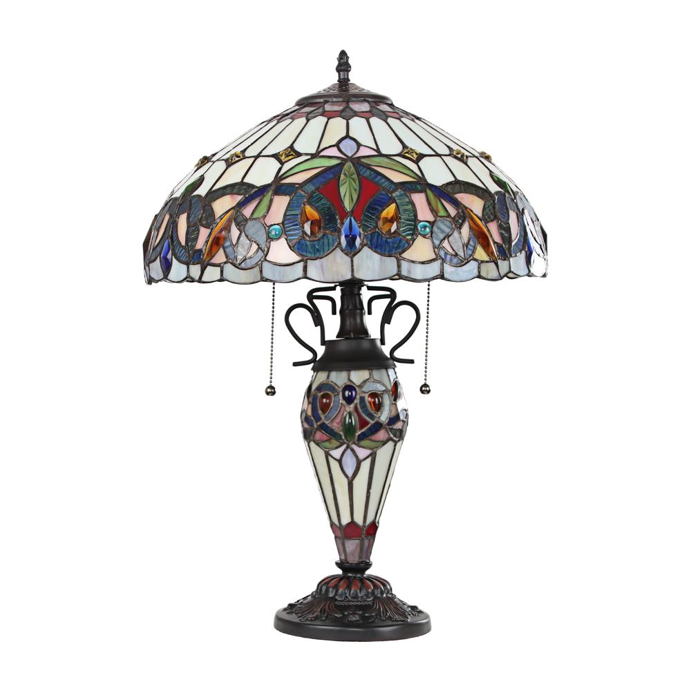 CHLOE Lighting SERENITY Victorian Tiffany-style Dark Bronze 3 Light Double Lit Table Lamp 16" Wide. Picture 2