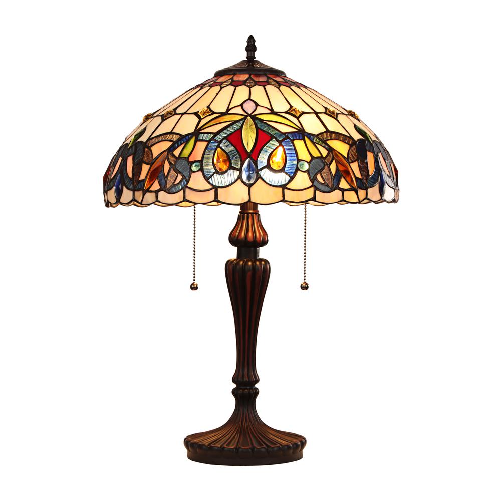 CHLOE Lighting SERENITY Victorian Tiffany-style Dark Bronze 2 Light Table Lamp 16" Wide. Picture 1