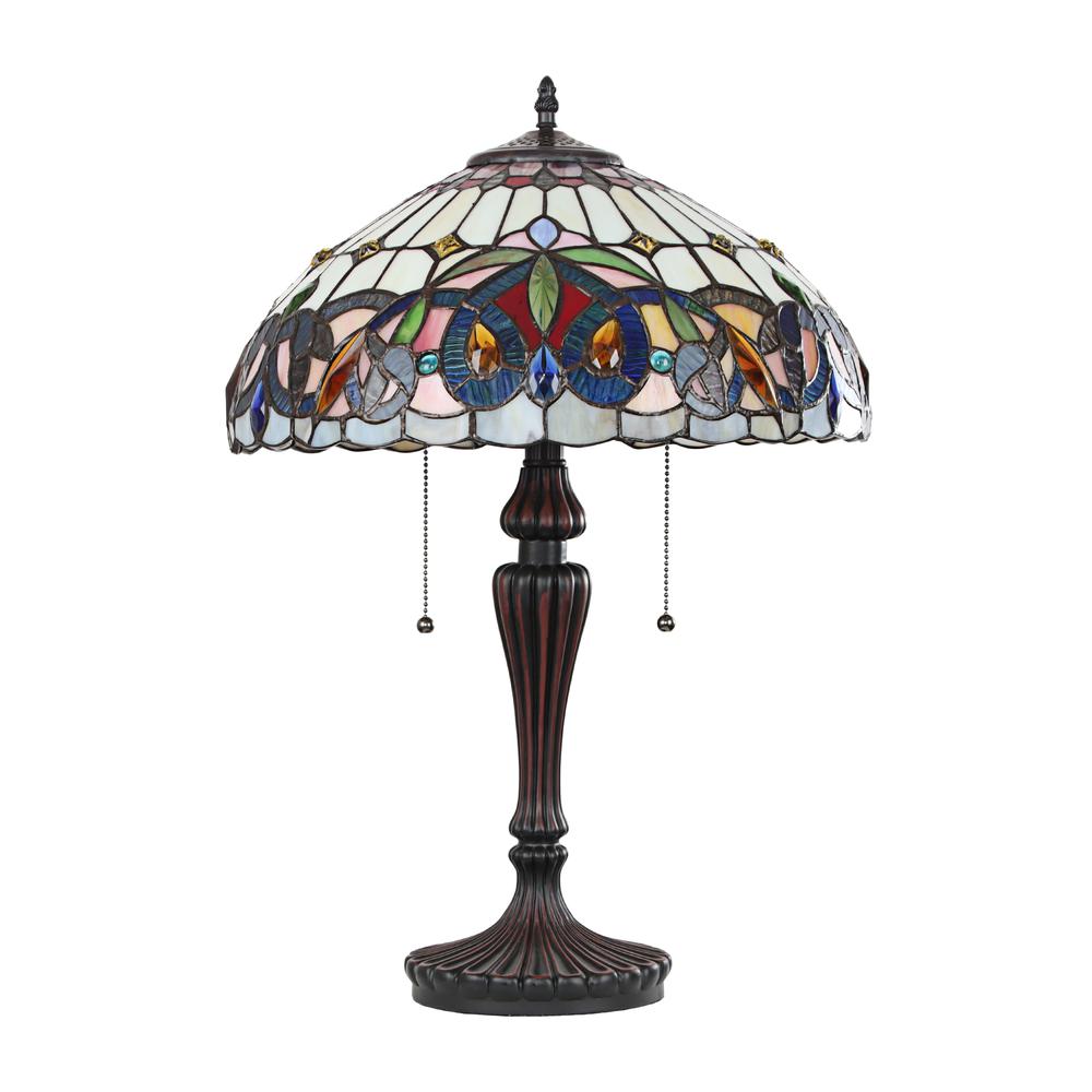 CHLOE Lighting SERENITY Victorian Tiffany-style Dark Bronze 2 Light Table Lamp 16" Wide. Picture 2