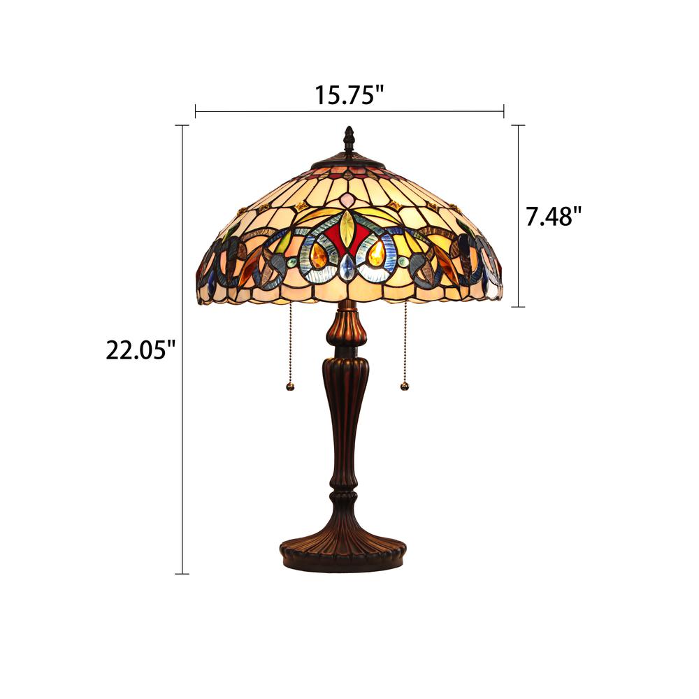 CHLOE Lighting SERENITY Victorian Tiffany-style Dark Bronze 2 Light Table Lamp 16" Wide. Picture 6