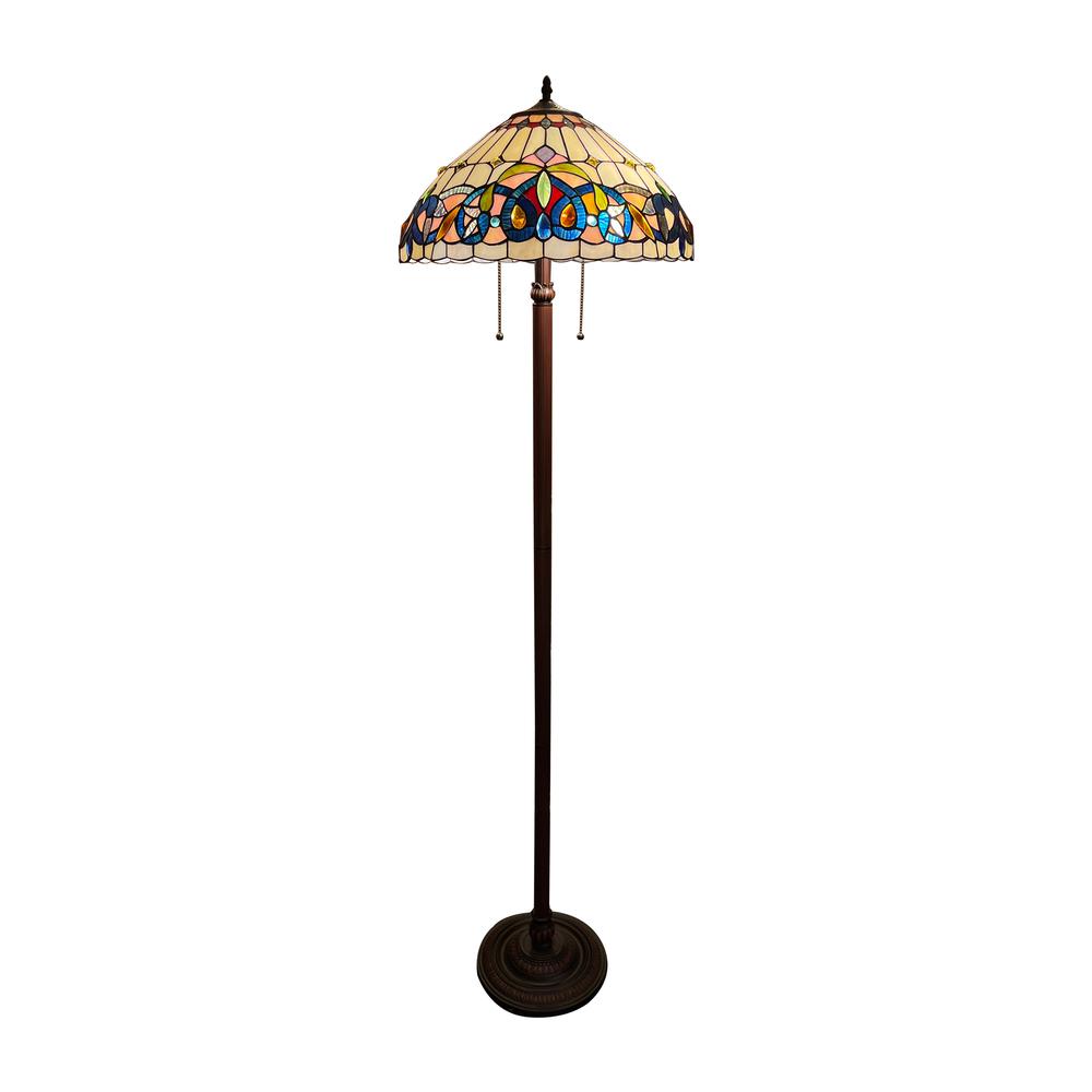 CHLOE Lighting SERENITY Victorian Tiffany-Style Dark Bronze 2 Light Floor Lamp 18" Wide. Picture 1