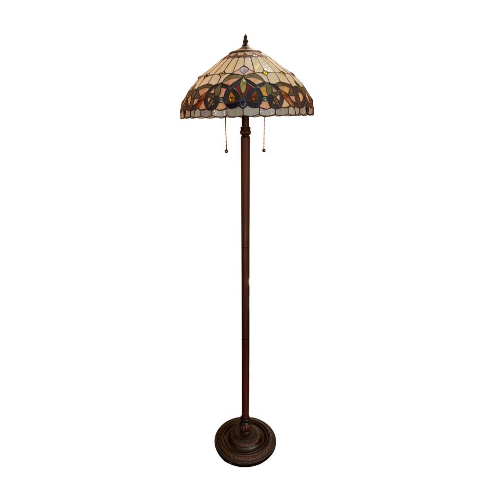 CHLOE Lighting SERENITY Victorian Tiffany-Style Dark Bronze 2 Light Floor Lamp 18" Wide. Picture 2