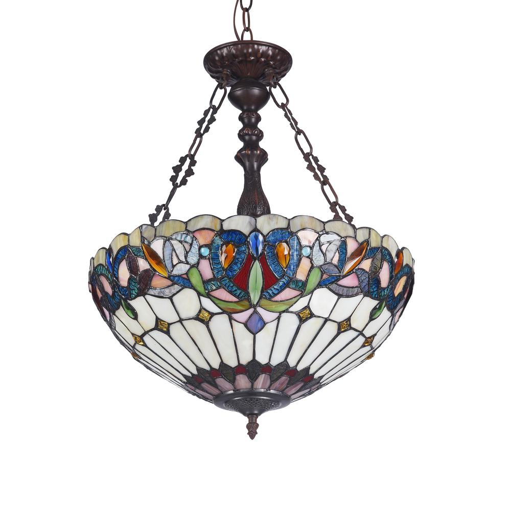 SERENITY Tiffany-style 3 Light Victorian Inverted Ceiling Pendant 18" Shade. Picture 4