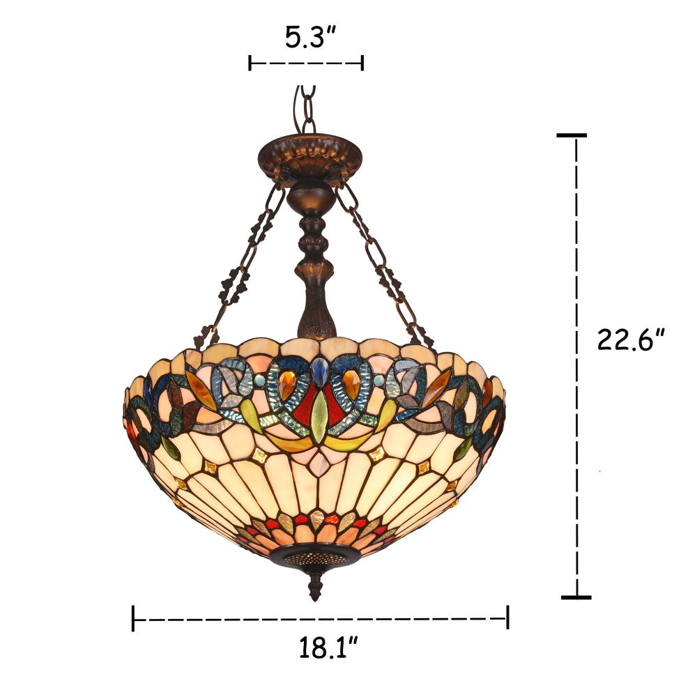 SERENITY Tiffany-style 3 Light Victorian Inverted Ceiling Pendant 18" Shade. Picture 1