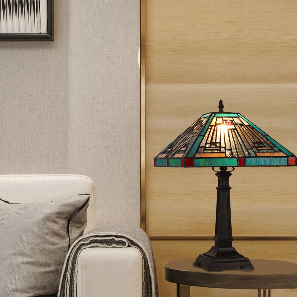 CHLOE Lighting INNES Mission Tiffany-style Blackish Bronze 1 Light Table Lamp 12" Wide. Picture 5