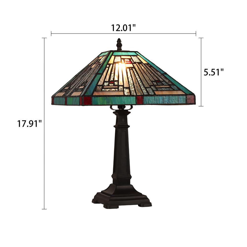 CHLOE Lighting INNES Mission Tiffany-style Blackish Bronze 1 Light Table Lamp 12" Wide. Picture 6