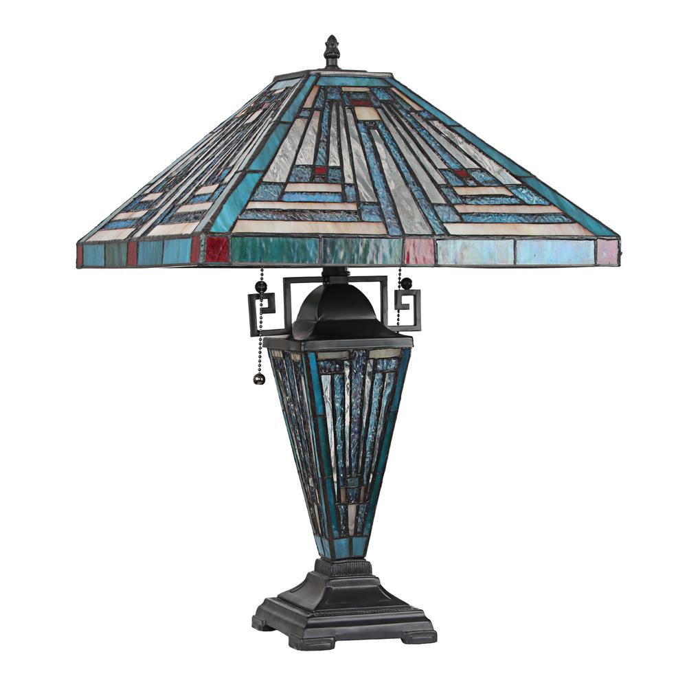 CHLOE Lighting INNES Mission Tiffany-style Blackish Bronze 3 Light Double Lit Table Lamp 16" Wide. Picture 2