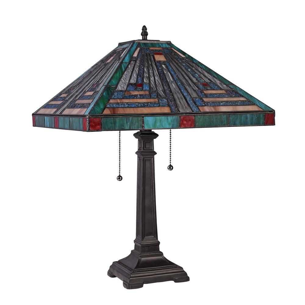 CHLOE Lighting INNES Tiffany-style Blackish Bronze 2 Light Table Lamp 16" Shade. Picture 2