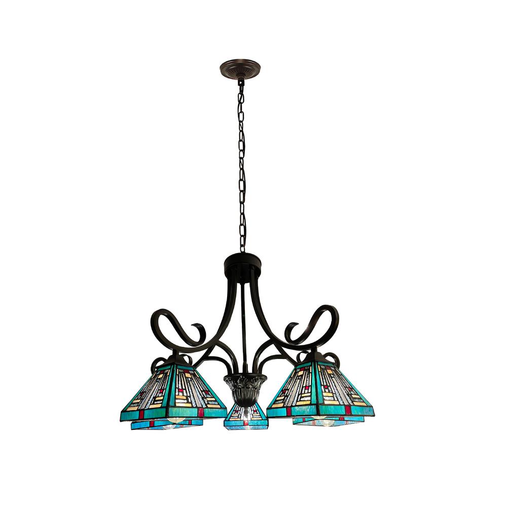 CHLOE Lighting INNES Mission Tiffany-Style Blackish Bronze 5 Light Large Chandelier 26" Wide. The main picture.