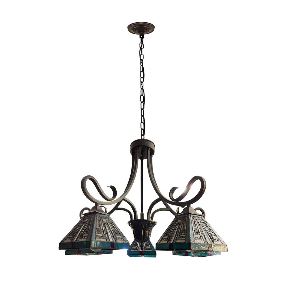 CHLOE Lighting INNES Mission Tiffany-Style Blackish Bronze 5 Light Large Chandelier 26" Wide. Picture 2