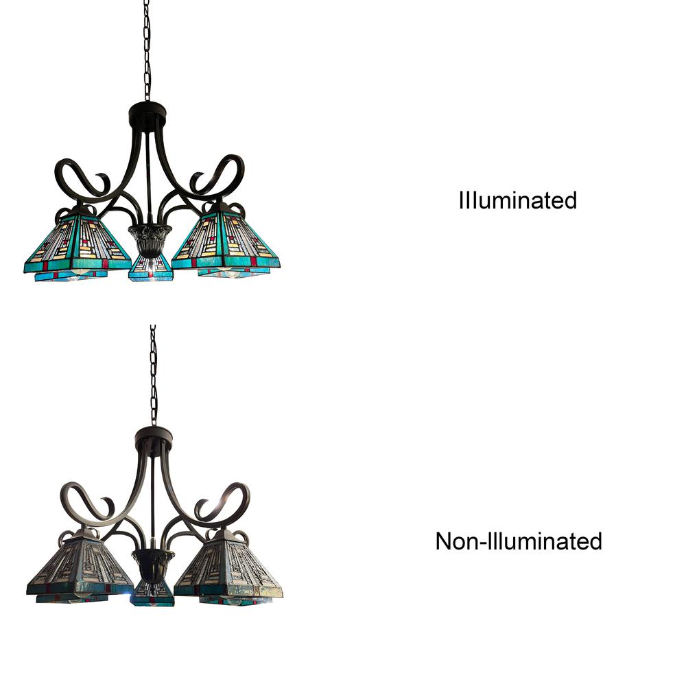 CHLOE Lighting INNES Mission Tiffany-Style Blackish Bronze 5 Light Large Chandelier 26" Wide. Picture 4