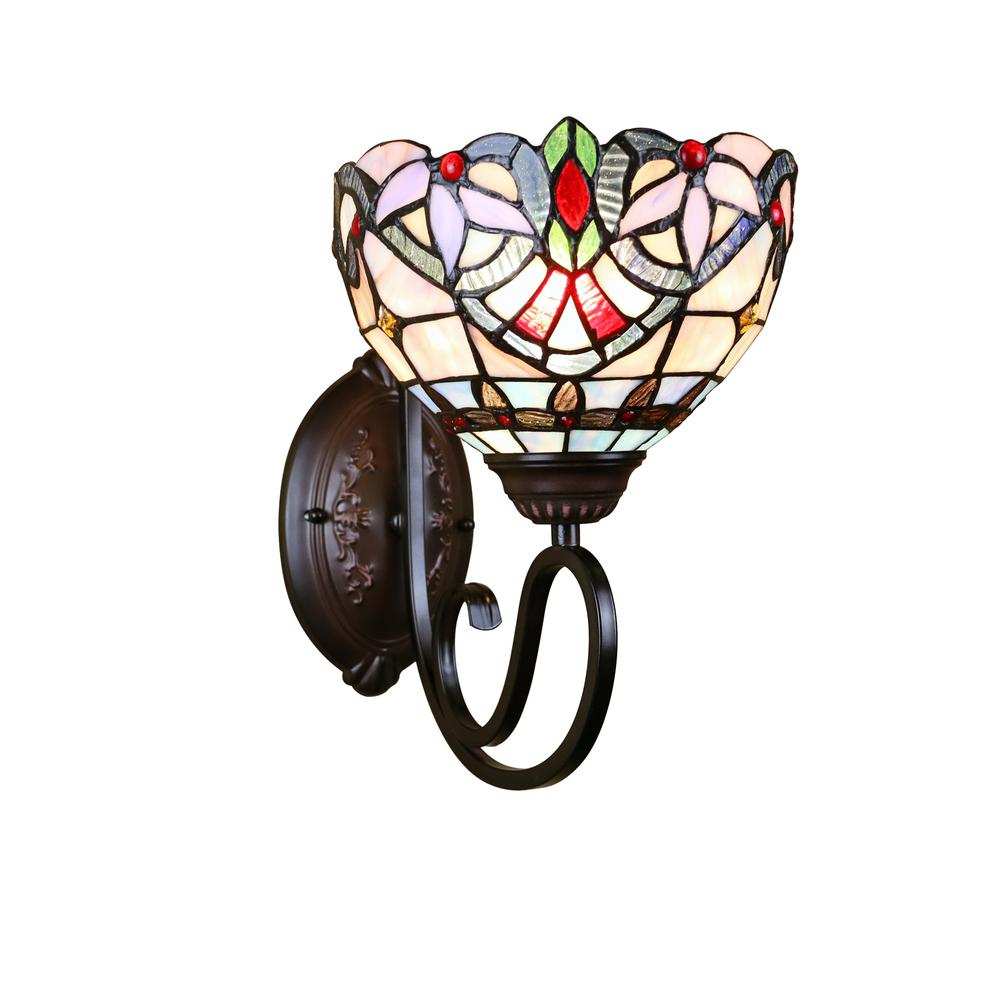CHLOE Lighting GRENVILLE Victorian Tiffany-Style Blackish Bronze 1 Light Wall Sconce 8" Wide. Picture 1