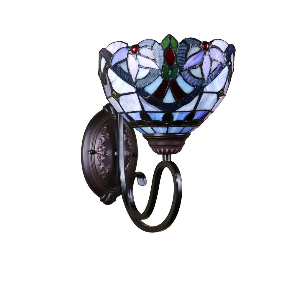 CHLOE Lighting GRENVILLE Victorian Tiffany-Style Blackish Bronze 1 Light Wall Sconce 8" Wide. Picture 2