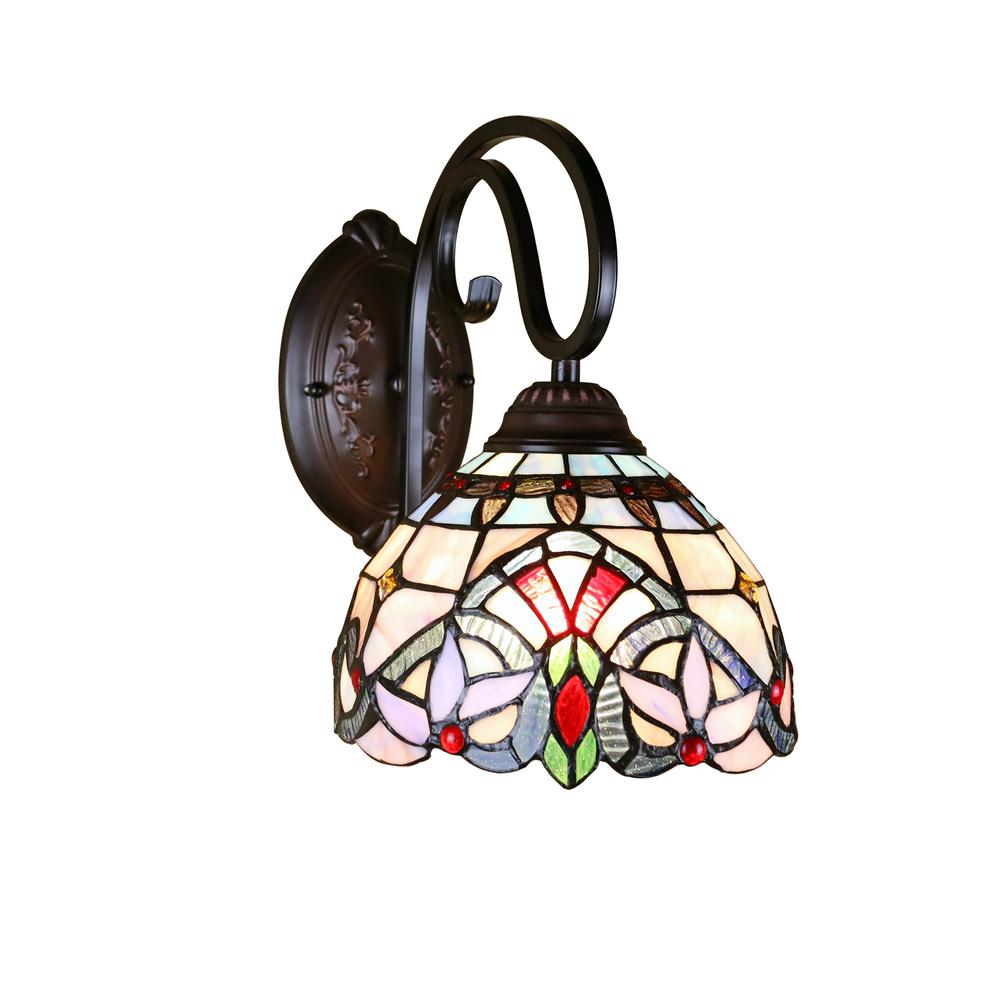 CHLOE Lighting GRENVILLE Victorian Tiffany-Style Blackish Bronze 1 Light Wall Sconce 8" Wide. Picture 4