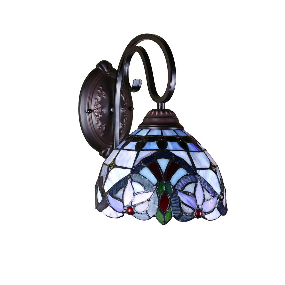 CHLOE Lighting GRENVILLE Victorian Tiffany-Style Blackish Bronze 1 Light Wall Sconce 8" Wide. Picture 5