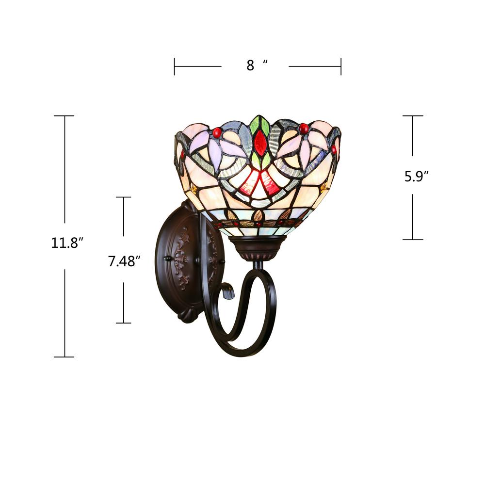CHLOE Lighting GRENVILLE Victorian Tiffany-Style Blackish Bronze 1 Light Wall Sconce 8" Wide. Picture 8