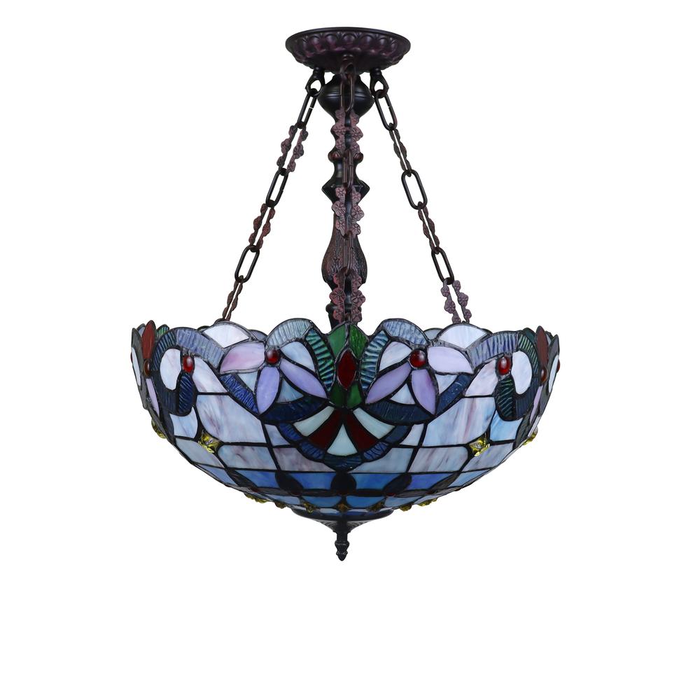 CHLOE Lighting GRENVILLE Victorian Tiffany-Style Dark Bronze 2 Light Inverted Ceiling Pendant 18" Wide. Picture 2
