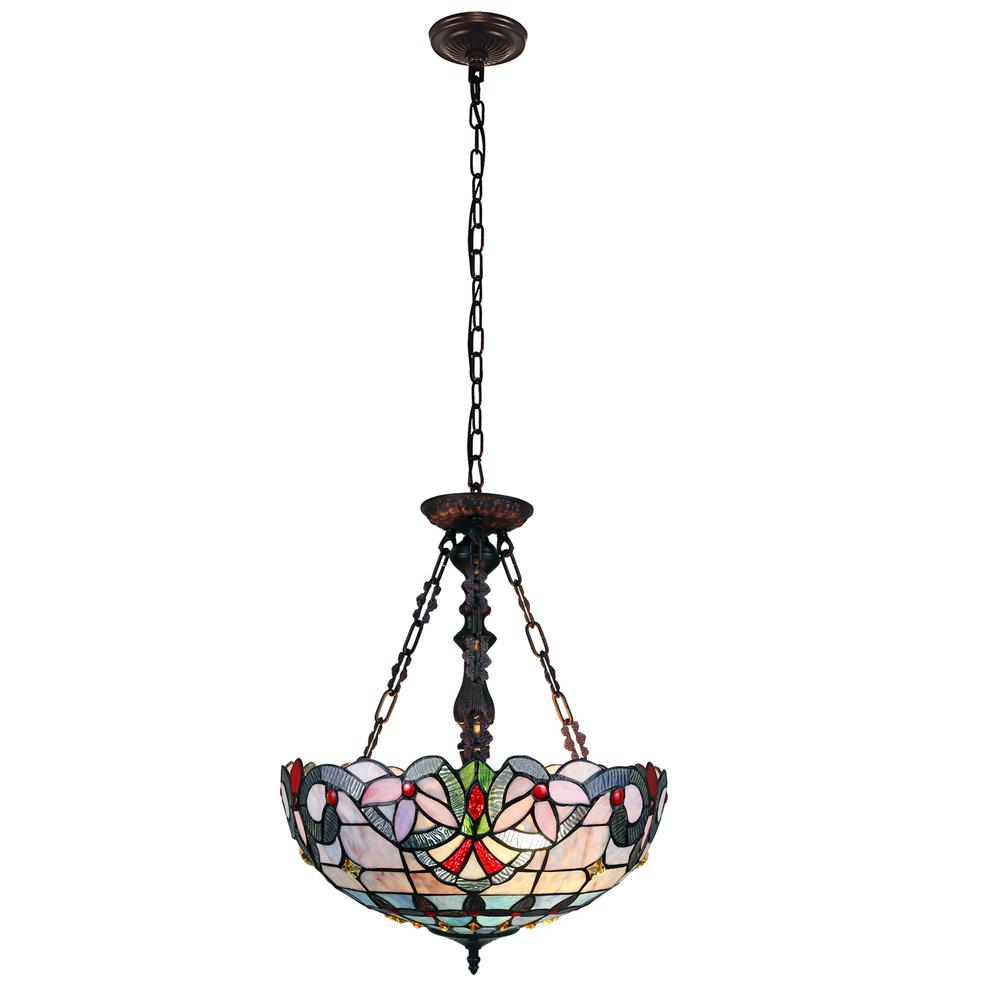 CHLOE Lighting GRENVILLE Victorian Tiffany-Style Dark Bronze 2 Light Inverted Ceiling Pendant 18" Wide. Picture 3