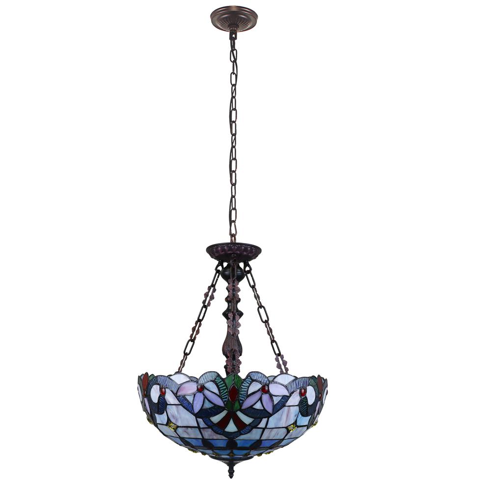 CHLOE Lighting GRENVILLE Victorian Tiffany-Style Dark Bronze 2 Light Inverted Ceiling Pendant 18" Wide. Picture 4