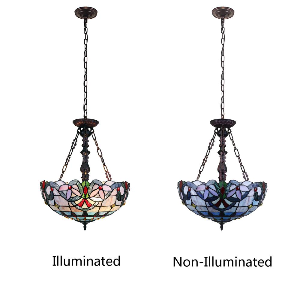 CHLOE Lighting GRENVILLE Victorian Tiffany-Style Dark Bronze 2 Light Inverted Ceiling Pendant 18" Wide. Picture 8