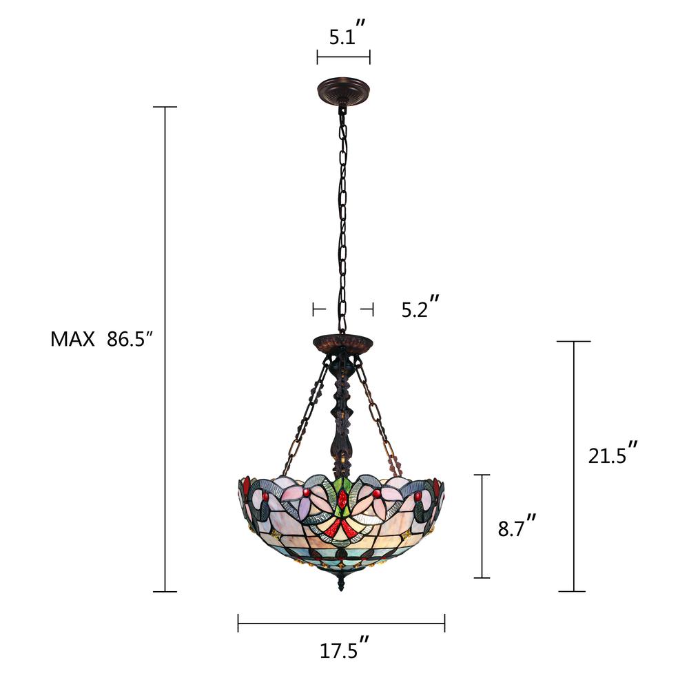 CHLOE Lighting GRENVILLE Victorian Tiffany-Style Dark Bronze 2 Light Inverted Ceiling Pendant 18" Wide. Picture 10