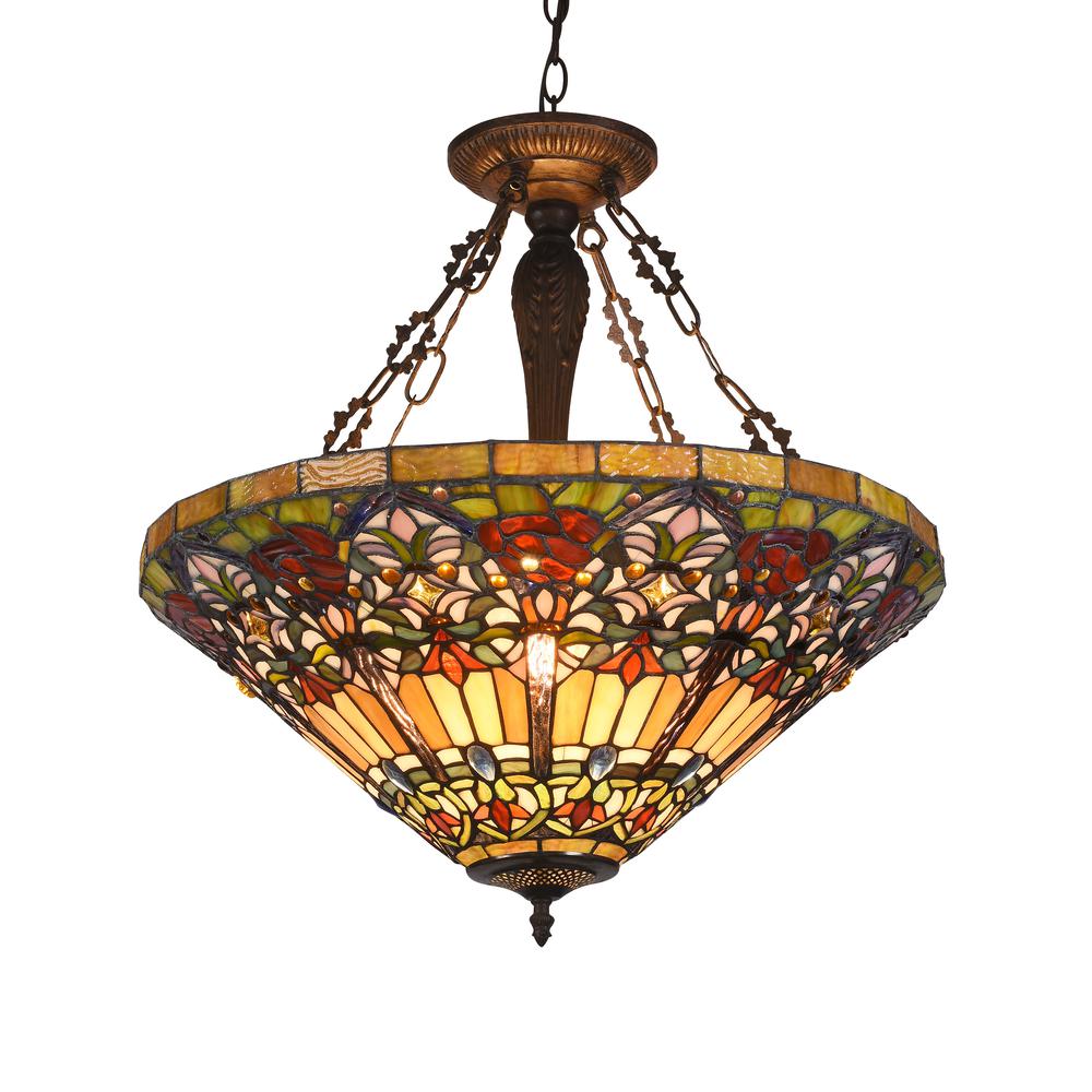 ALMA Tiffany-style 3 Light Victorian Inverted Ceiling Pendant 24" Shade. Picture 5