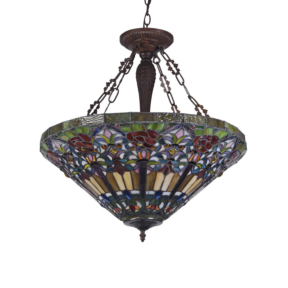 ALMA Tiffany-style 3 Light Victorian Inverted Ceiling Pendant 24" Shade. Picture 4