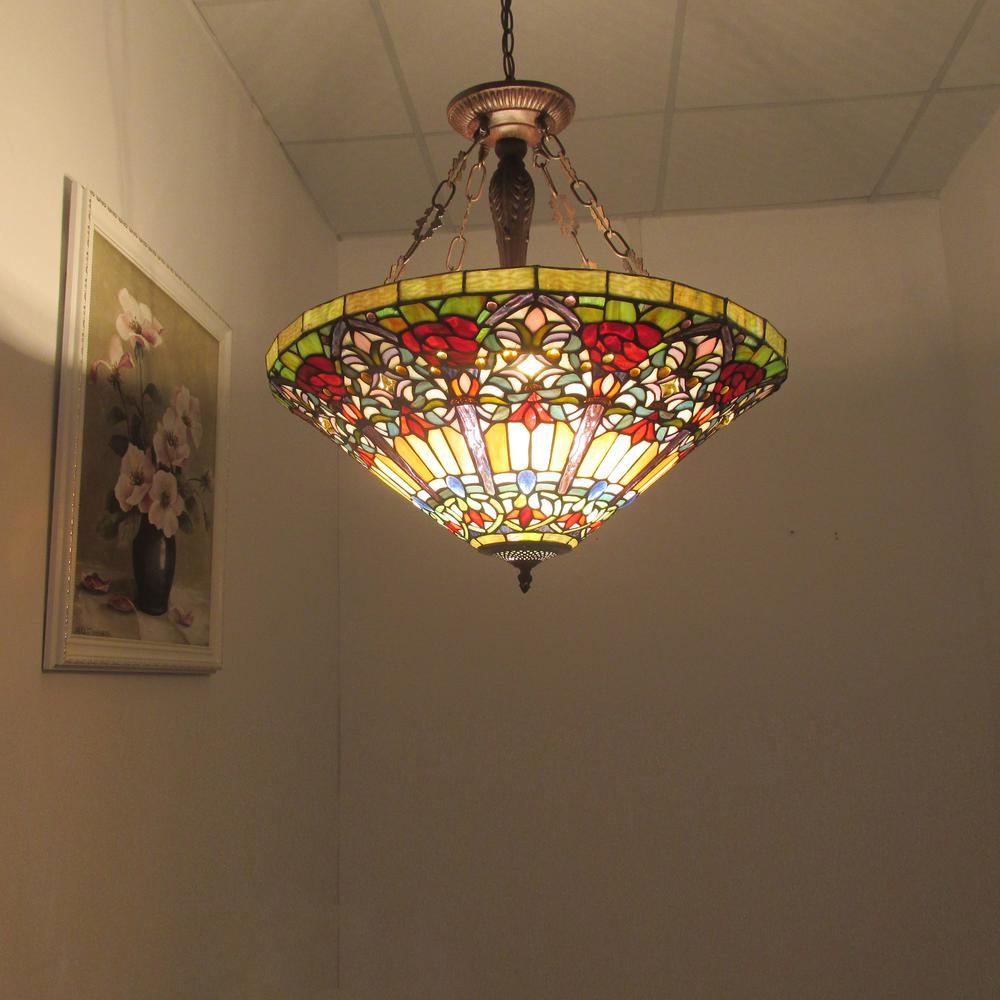 ALMA Tiffany-style 3 Light Victorian Inverted Ceiling Pendant 24" Shade. Picture 3