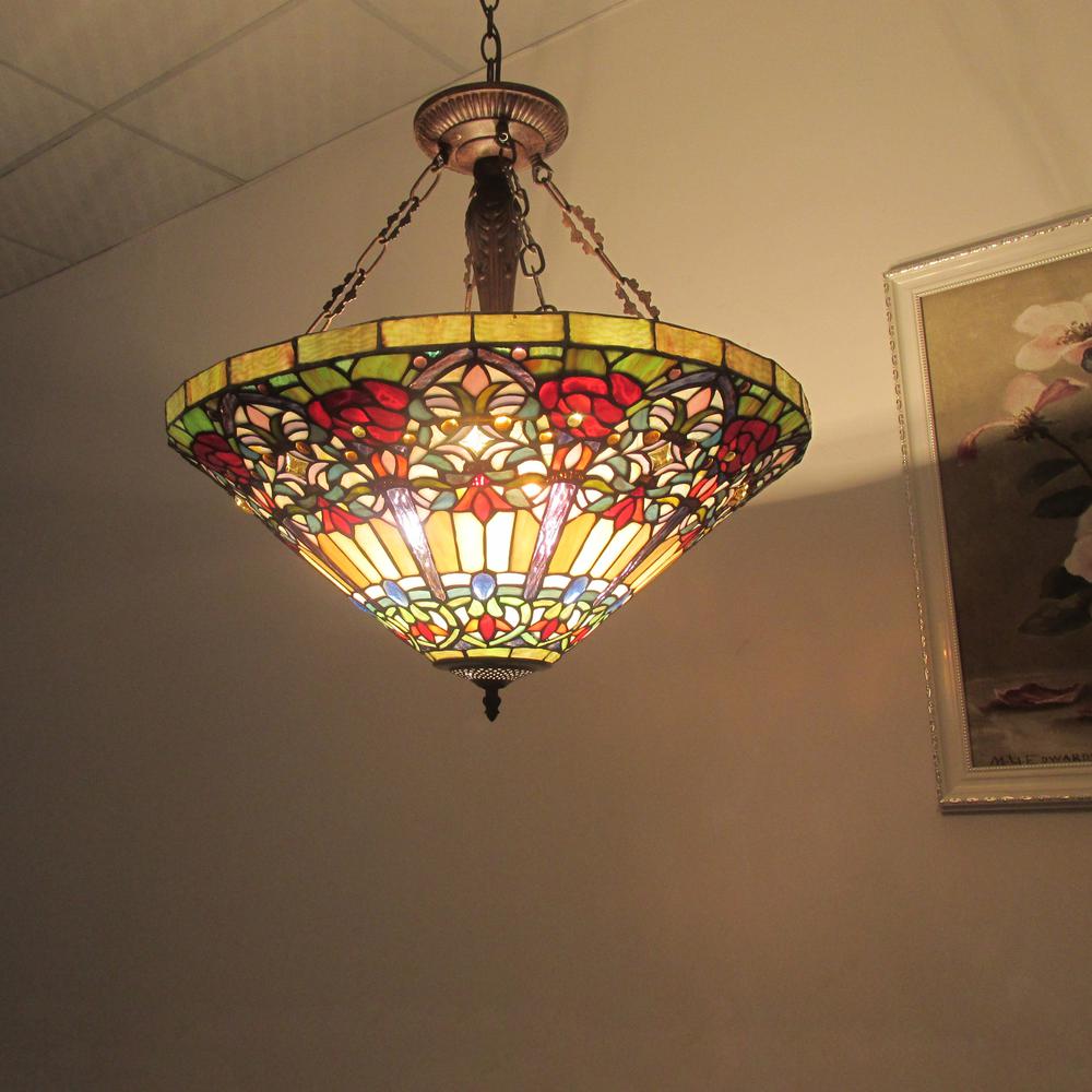ALMA Tiffany-style 3 Light Victorian Inverted Ceiling Pendant 24" Shade. Picture 2