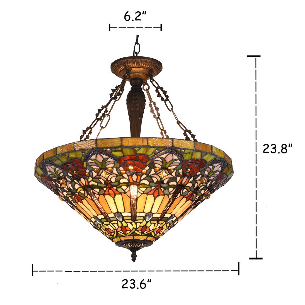 ALMA Tiffany-style 3 Light Victorian Inverted Ceiling Pendant 24" Shade. Picture 1
