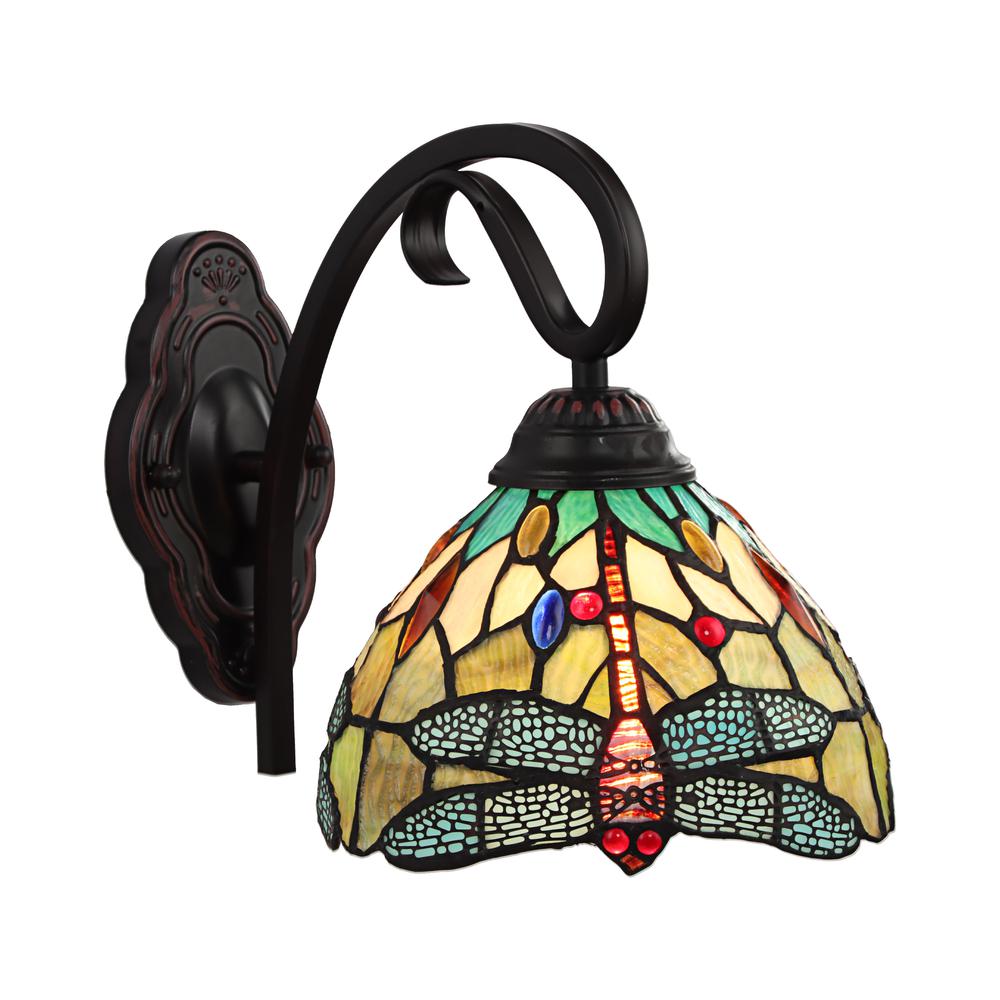 CHLOE Lighting EMPRESS Dragonfly Tiffany-style Dark Bronze 1 Light Wall Sconce 8 " Wide. Picture 1