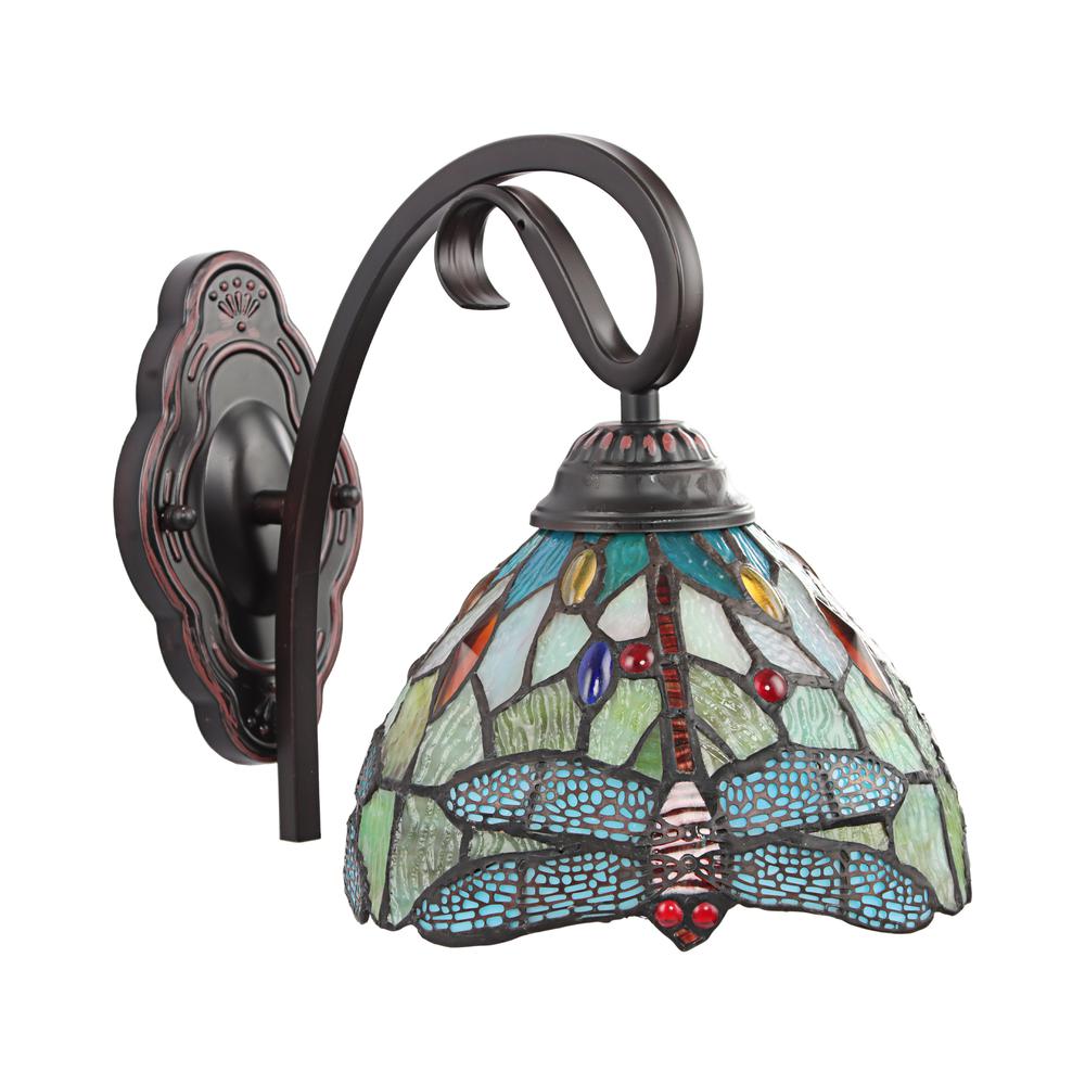 CHLOE Lighting EMPRESS Dragonfly Tiffany-style Dark Bronze 1 Light Wall Sconce 8 " Wide. Picture 2