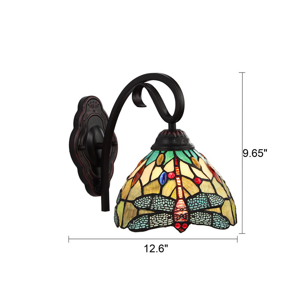 CHLOE Lighting EMPRESS Dragonfly Tiffany-style Dark Bronze 1 Light Wall Sconce 8 " Wide. Picture 6