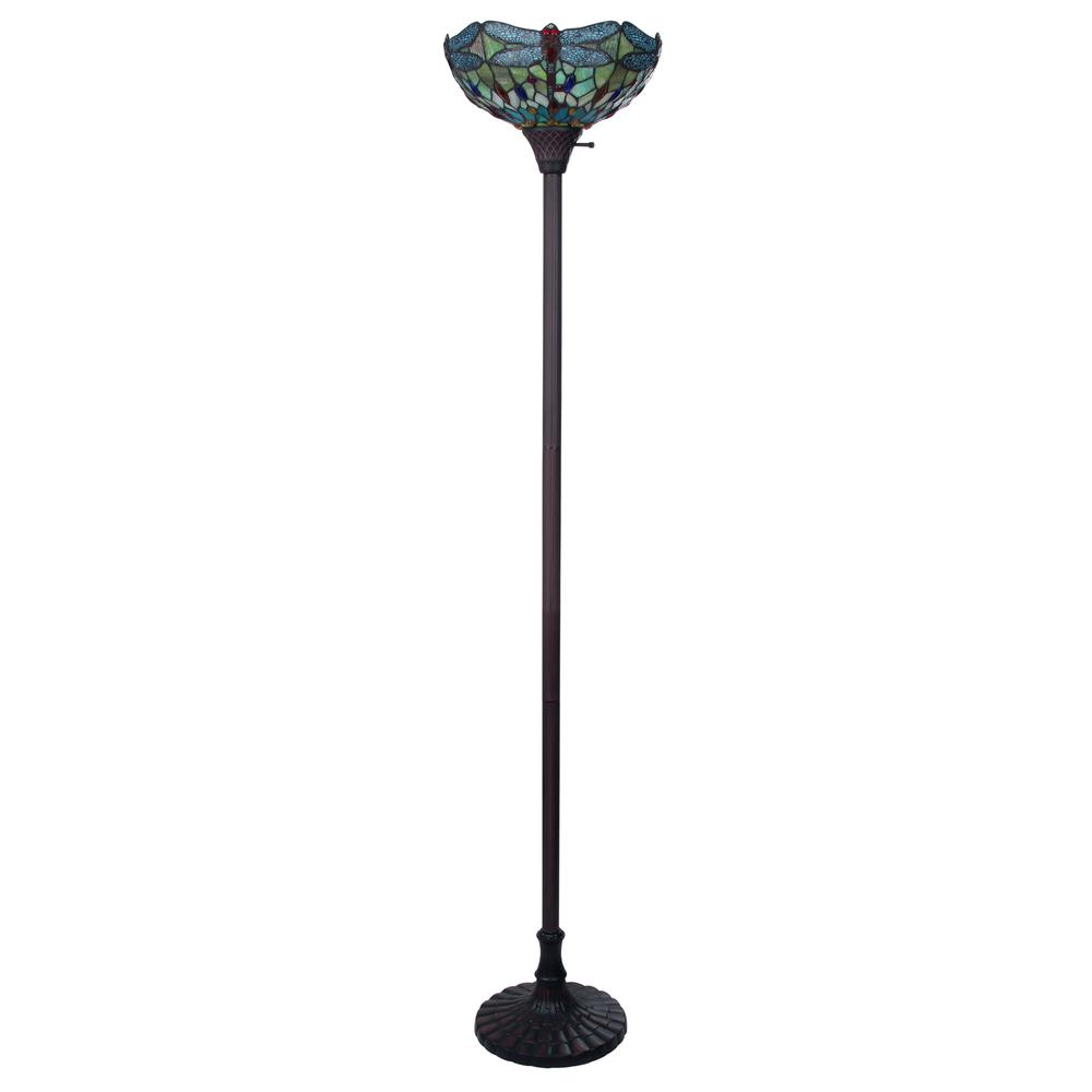CHLOE Lighting EMPRESS Tiffany-style Dark Bronze 1 Light Torchiere Lamp 14" Shade. Picture 2