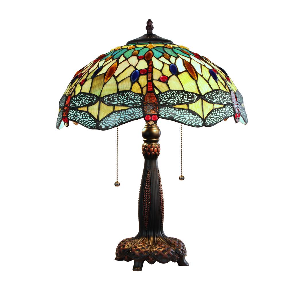 CHLOE Lighting EMPRESS Dragonfly Tiffany-style Dark Bronze 2 Light Table Lamp 16" Wide. Picture 1