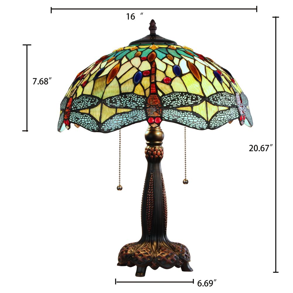 CHLOE Lighting EMPRESS Dragonfly Tiffany-style Dark Bronze 2 Light Table Lamp 16" Wide. Picture 7