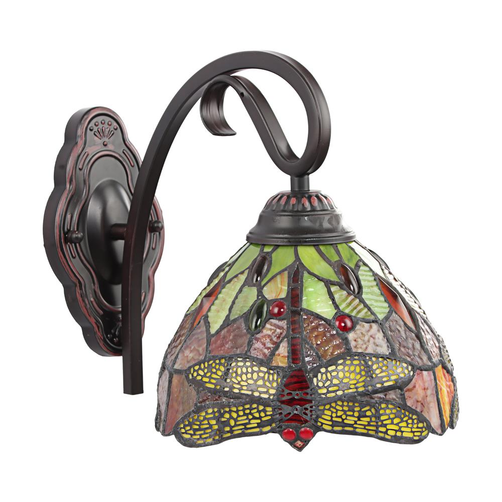 CHLOE Lighting EMPRESS Dragonfly Tiffany-style Dark Bronze 1 Light Wall Sconce 8" Wide. Picture 2