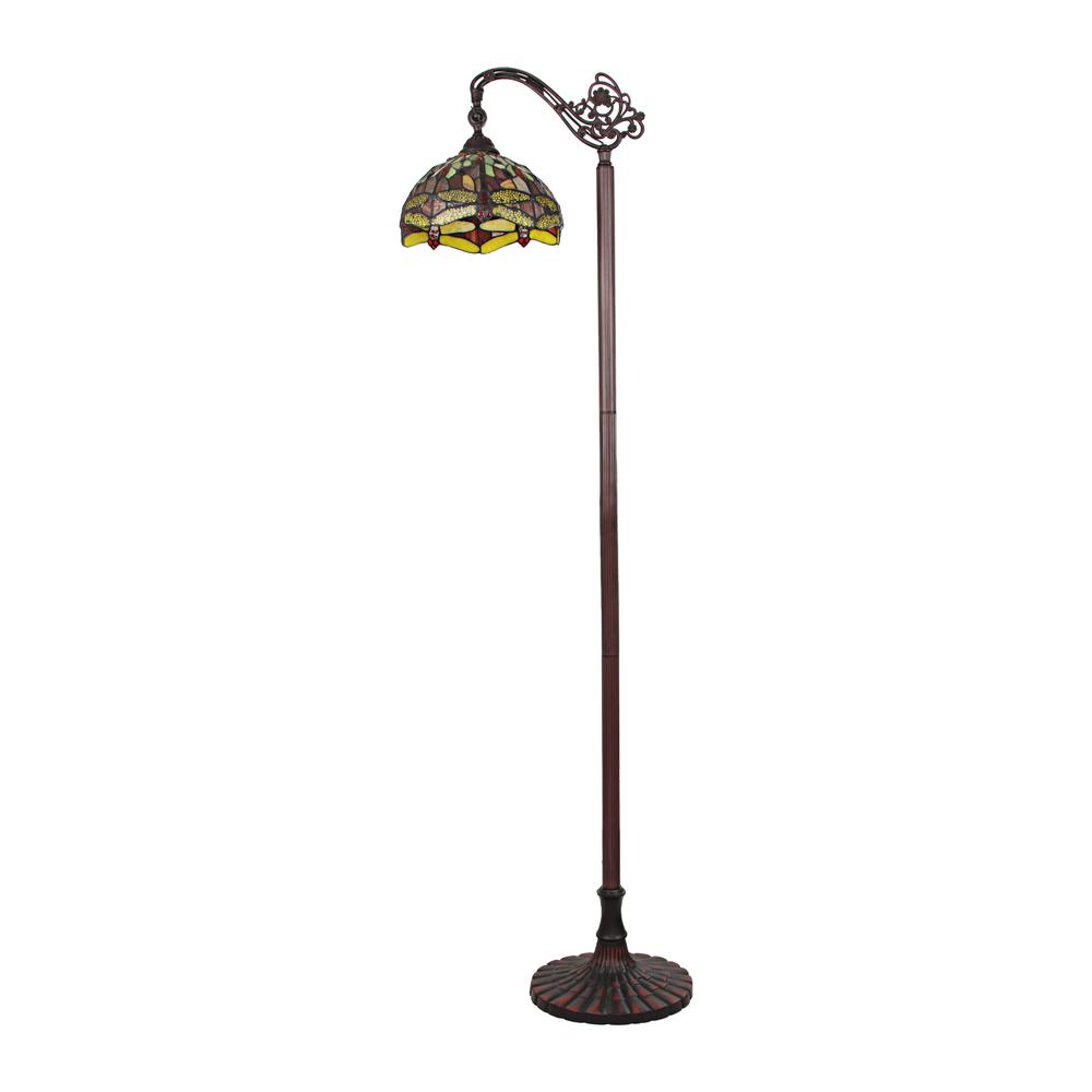 CHLOE Lighting EMPRESS Dragonfly Tiffany-style Dark Bronze 1 Light Reading Floor Lamp 11" Wide. Picture 2