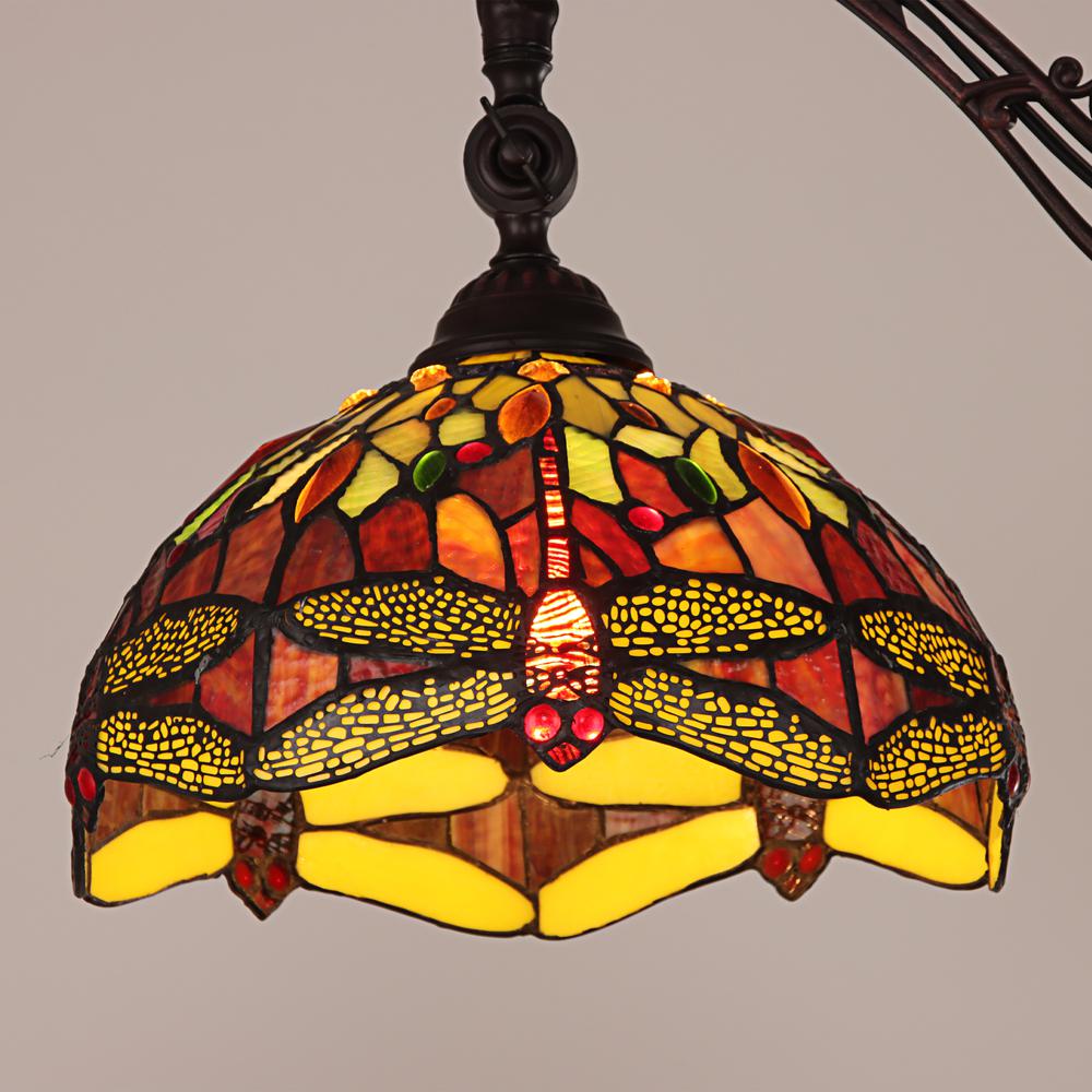 CHLOE Lighting EMPRESS Dragonfly Tiffany-style Dark Bronze 1 Light Reading Floor Lamp 11" Wide. Picture 6